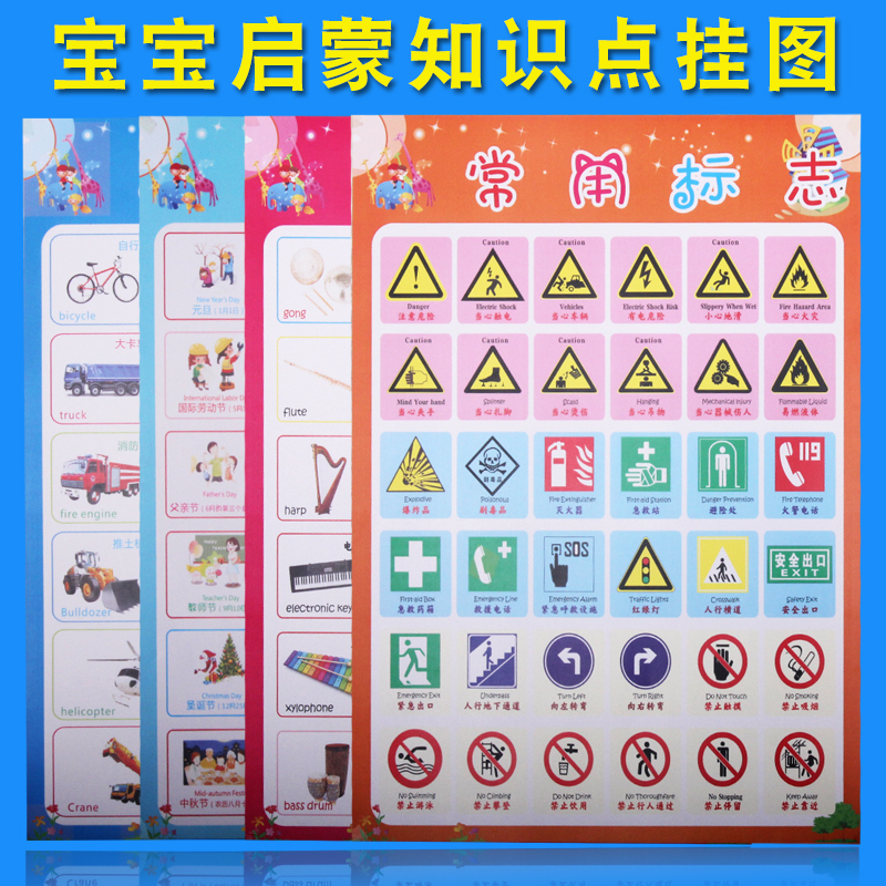 认识宝宝启蒙早教知识点常用标志挂图节日乐器玩具挂图