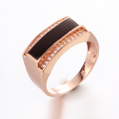 欧诗芙洛正品纯14k金俄罗斯au585紫金戒指男彩金玫瑰金大气亮钻款