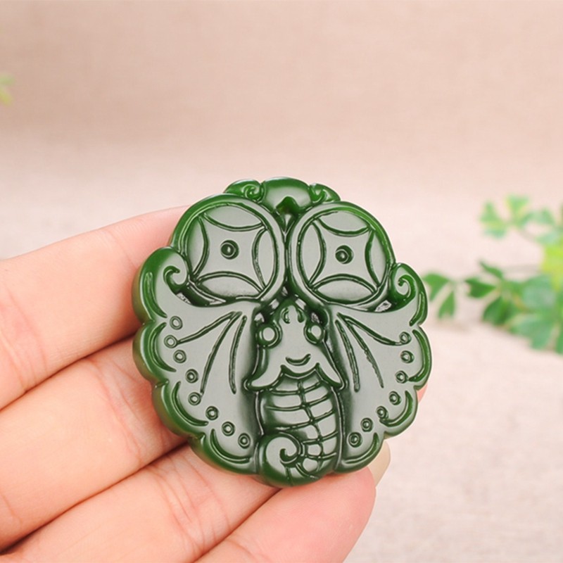 挂件玉石石匠和田碧玉玉福眼前吊坠手工雕琢颈饰