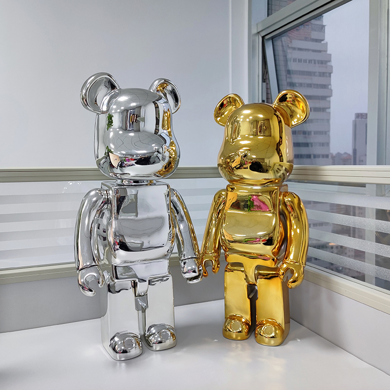 bearbrick1000积木熊暴力熊手办电镀法斗卡通公仔客厅装饰潮玩盲盒