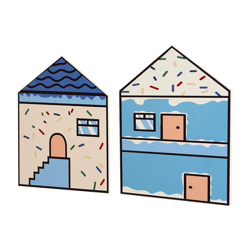 ins新款北欧儿童装饰工艺卡通创意彩色小房子立体摆件