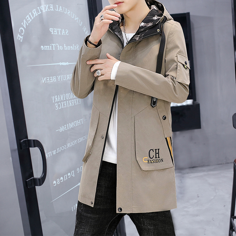 男士风衣春秋装潮牌帅气衣服2022韩版潮流学生中长款青年休闲外套