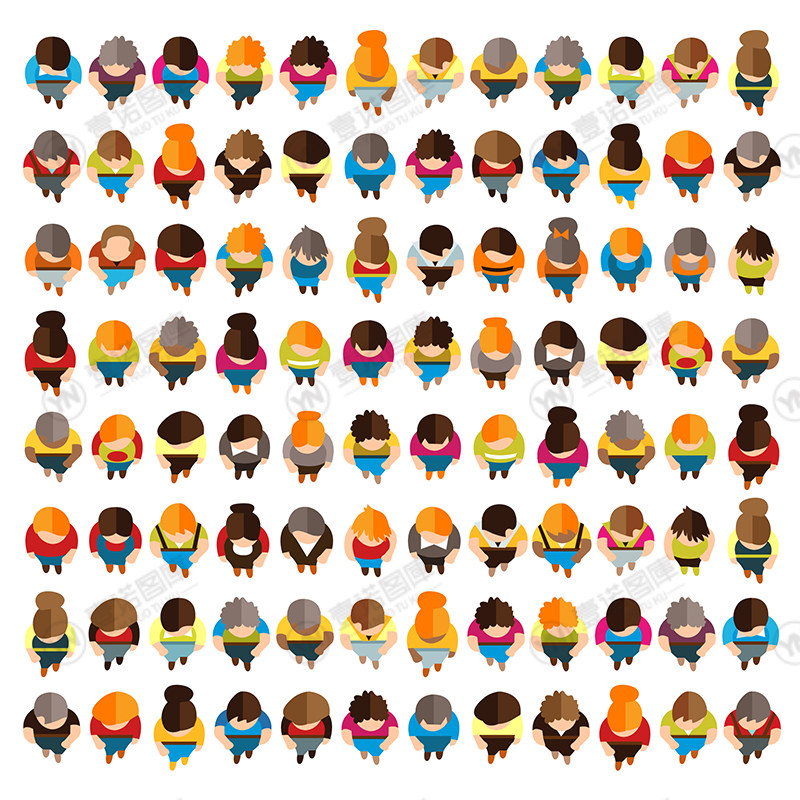 人物卡通卡通人俯视头顶矢量素材扁平化顶部插图设计素材