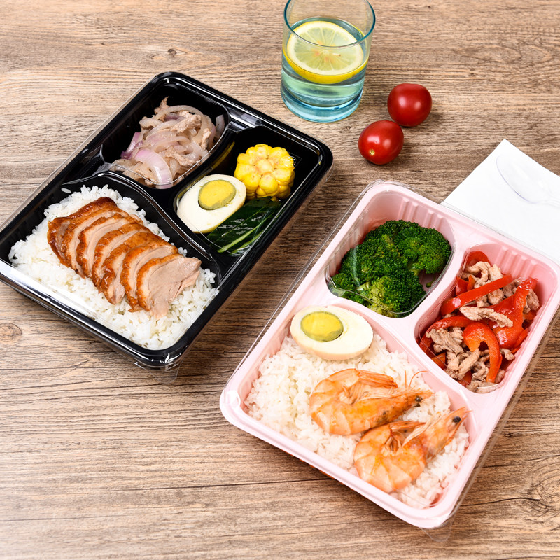 天下一次性餐盒加厚方形三格打包商务套餐饭盒一次性餐盒