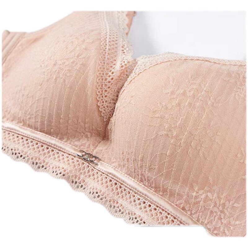 花雨伞蚕丝内衣小胸平胸加厚馒头红色本命年结婚文胸