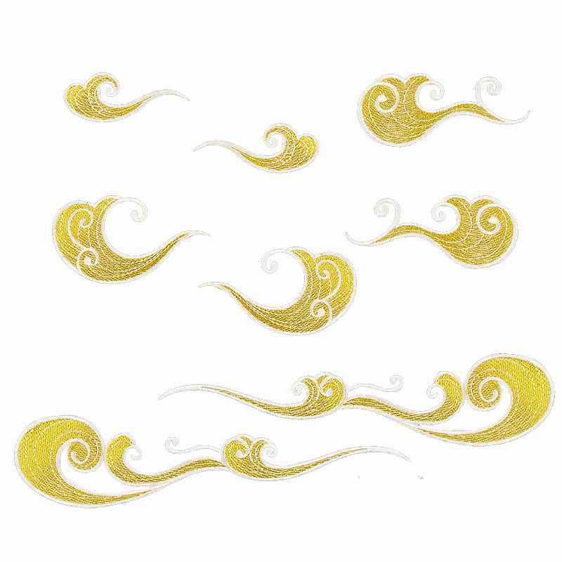 金色祥云布贴刺绣小号衣服补丁国潮高端古风布贴