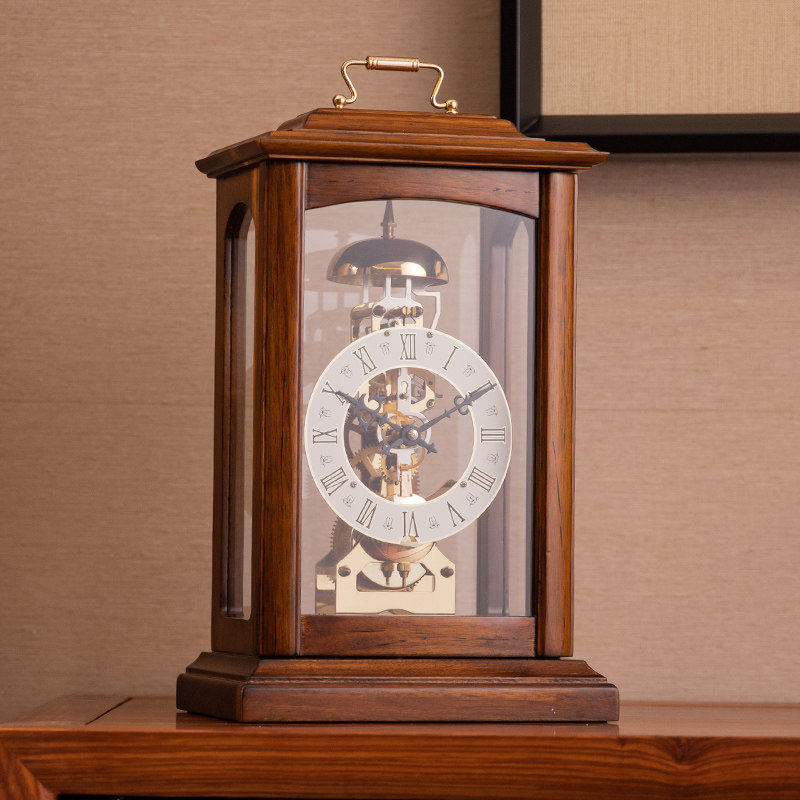 美式复古机械座钟客厅实木钟表老式摆件创意座钟