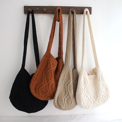 秋冬2021新款毛线针织斜挎包ins复古文艺日韩编织斜跨单肩森女包