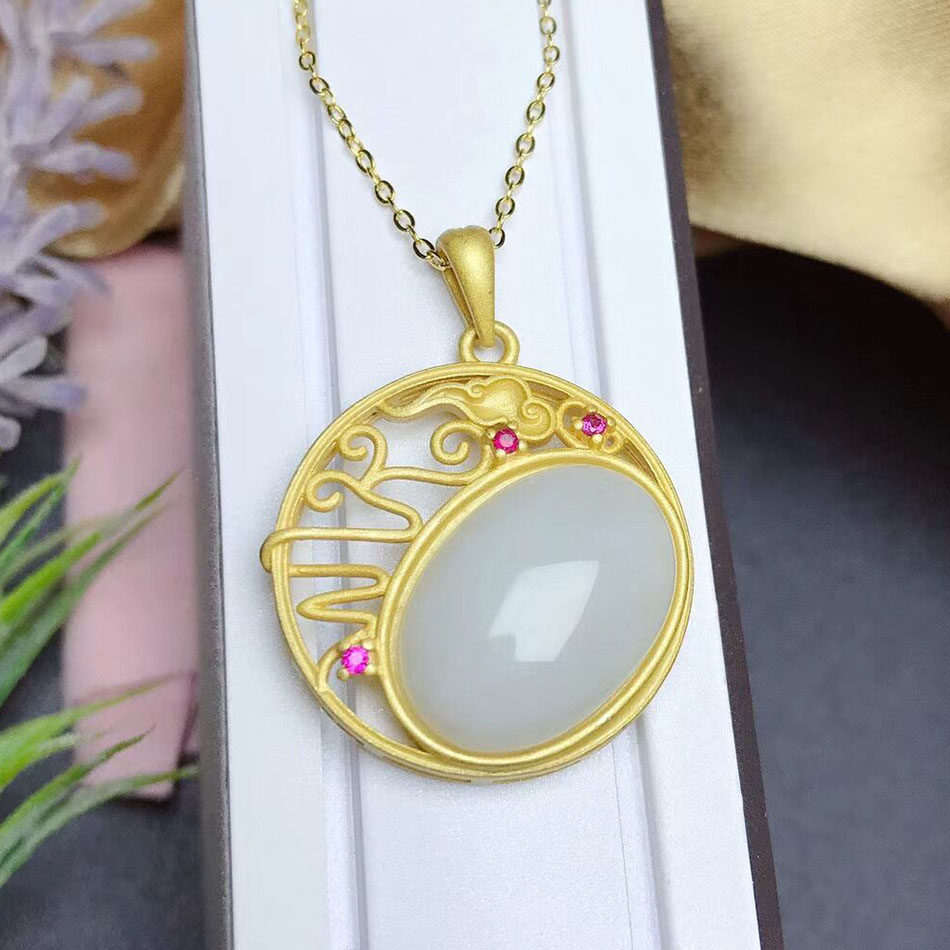 古法空拖银托椭圆包镶吊坠黄金色空托项链金色项坠