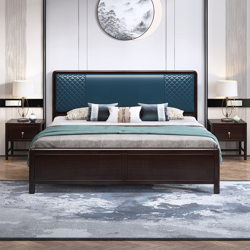 实木新中式小户单人床现代简约1.5米户型1.8m双人床实木床