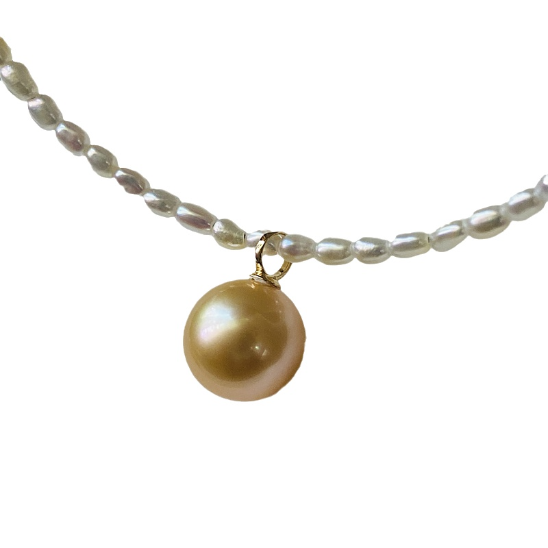 深海南洋金珠吊坠keshi天然野生海水珍珠项链巴洛克18k金极光无瑕