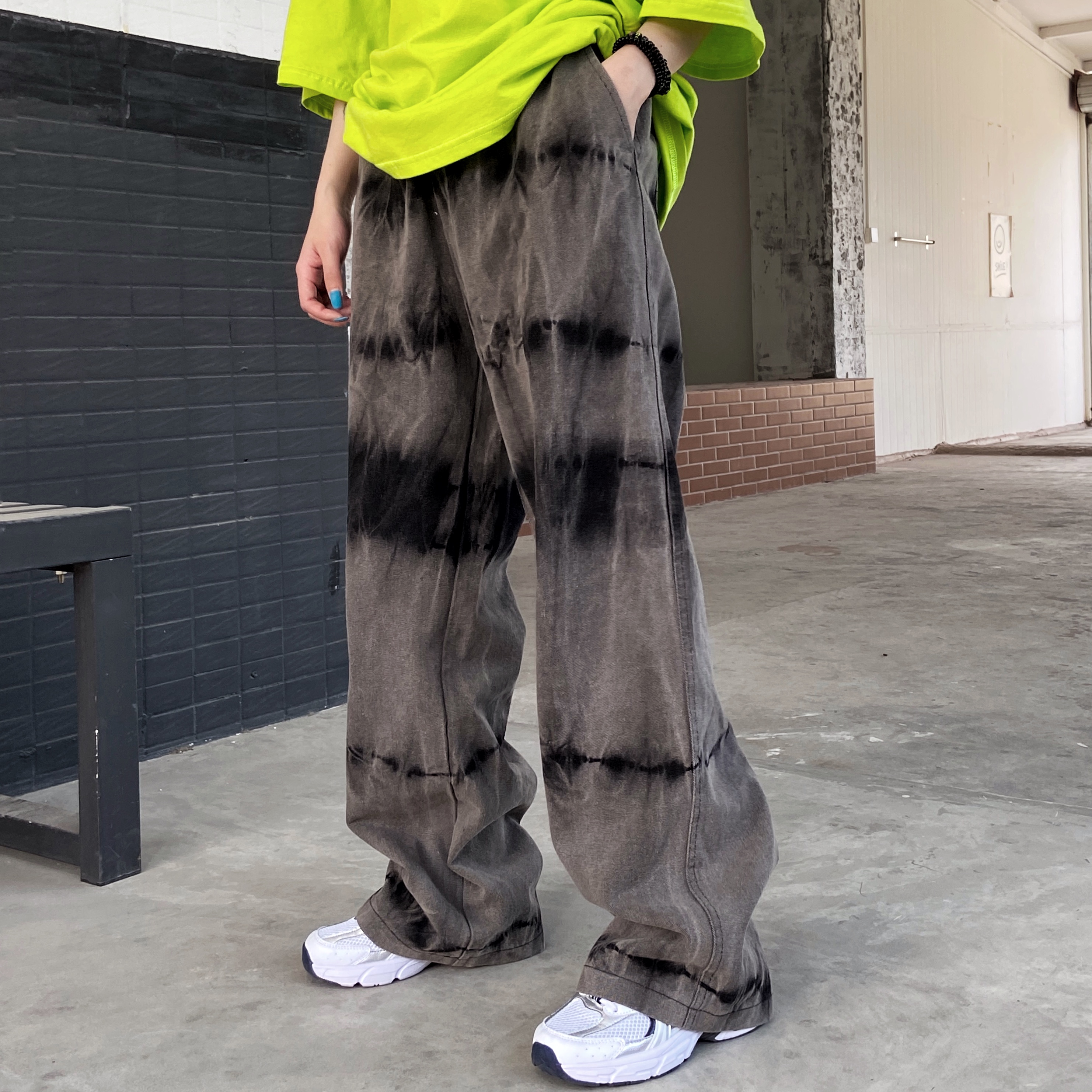 日春多元化 日系古着vintage裤子街头嘻哈暗黑扎染垂感宽松牛仔裤