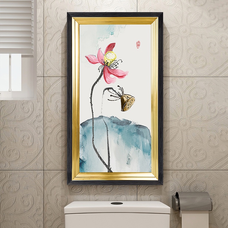 新中式玄关免钉防水厕所浴室壁画竖版客厅装饰画现代装饰画