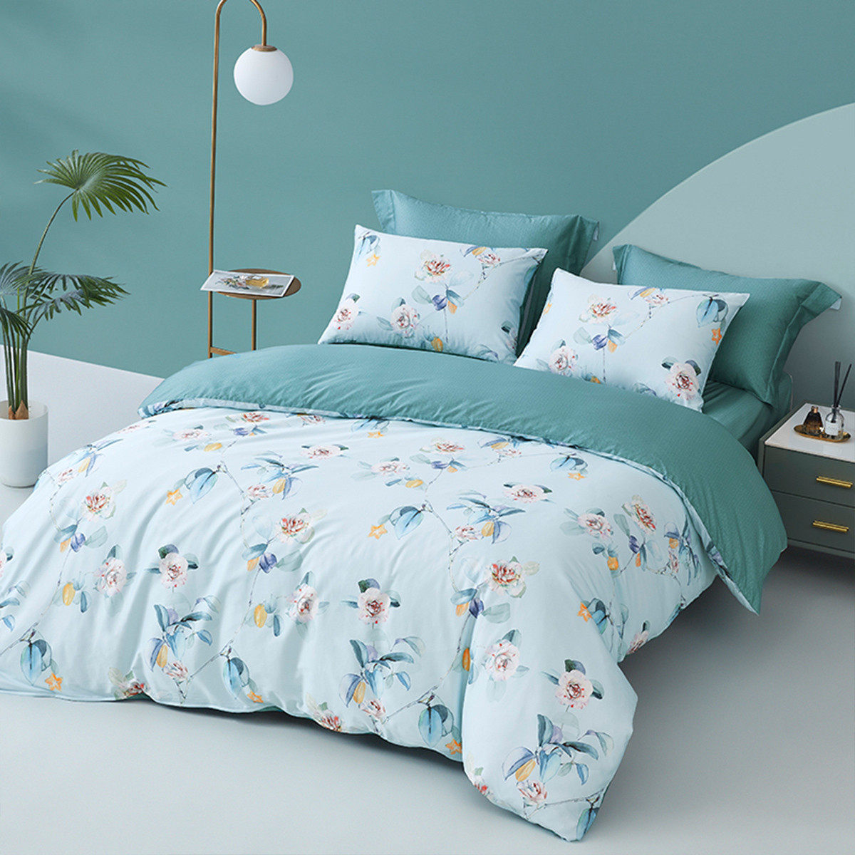 纯棉件套梦洁印花套件三件四件夏季床上床单床品套件