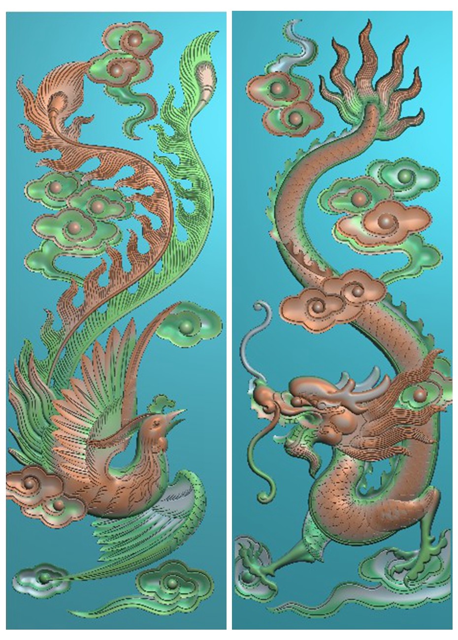 a1460祥云龙凤一对浮雕精雕jdp灰度bmp格式设计素材