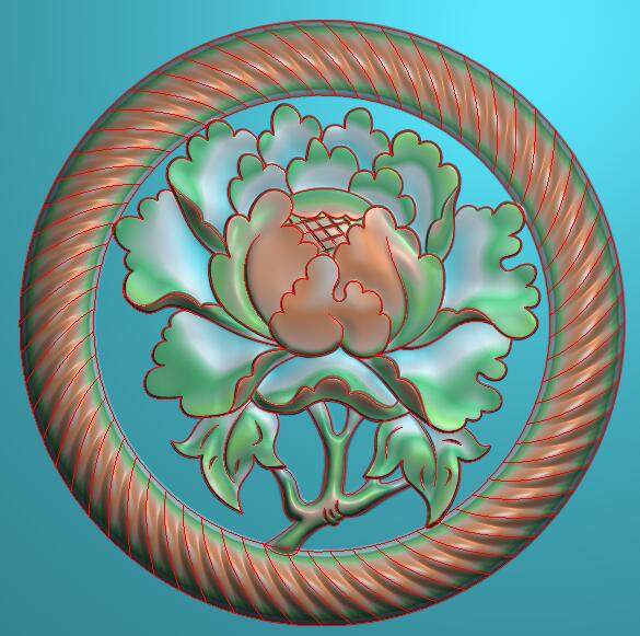 a1135圆形镂空简单牡丹花浮雕精雕jdp灰度bmp设计素材