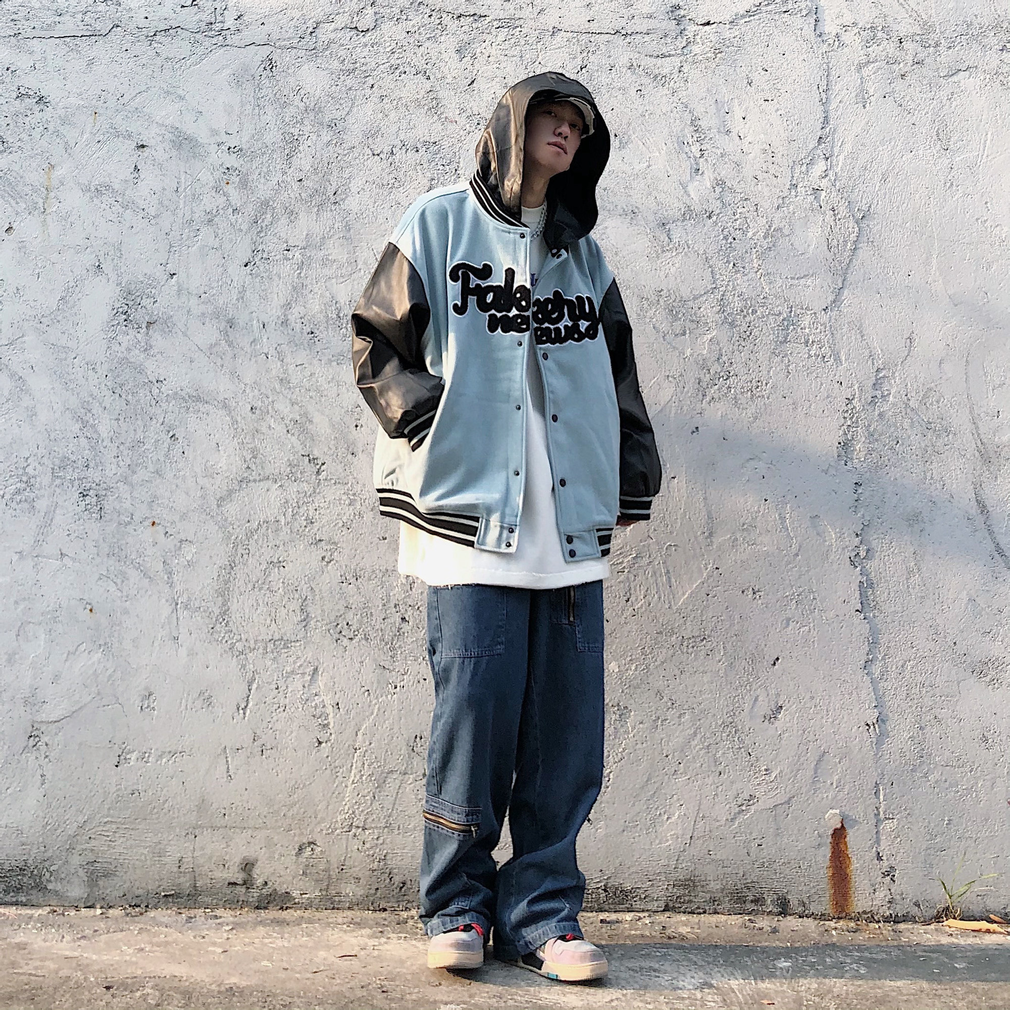 blacklists美式复古撞色拼接刺绣棒球服男潮牌ins夹克