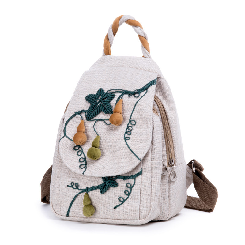 一抹异彩新款帆布双肩包女士爆款葫芦编织特色民族风双肩背包