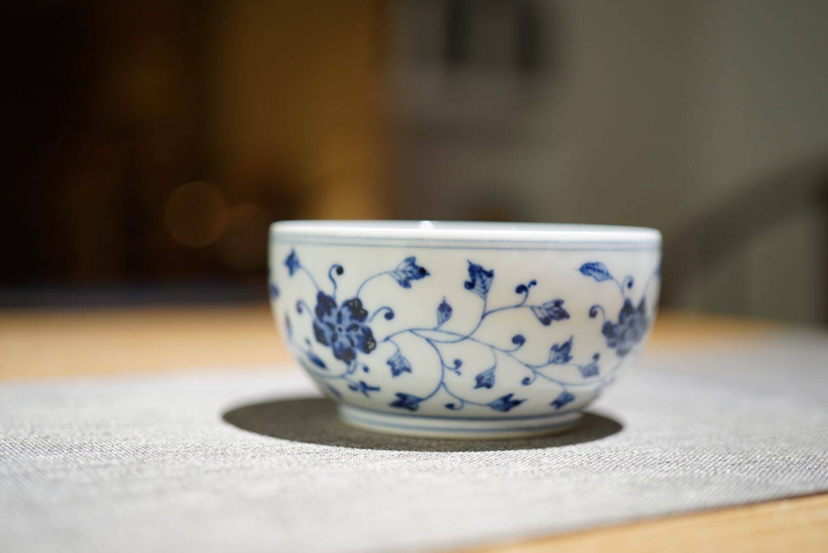 屹风如堂手工青花仿明缠枝淡雅大号缸杯茶杯茶杯