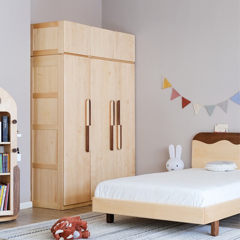 儿童蘑菇城堡实木衣柜男孩大容量日式双门衣橱衣柜