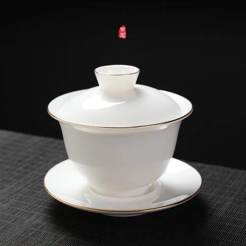 德化羊脂玉瓷白玉茶杯端描金汉白玉瓷茶具客厅led导光板