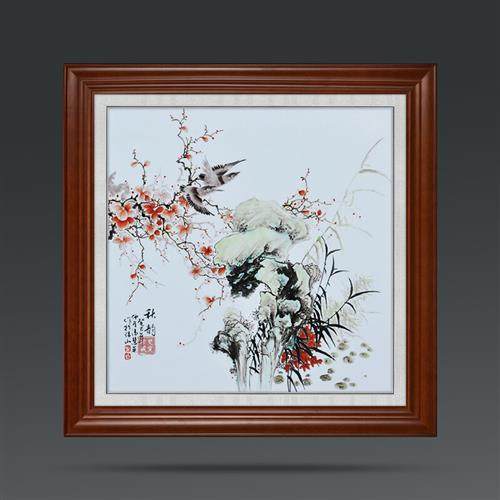 梵窑重器景德镇陶瓷器手艺人手绘粉彩花鸟秋韵板画led导光板