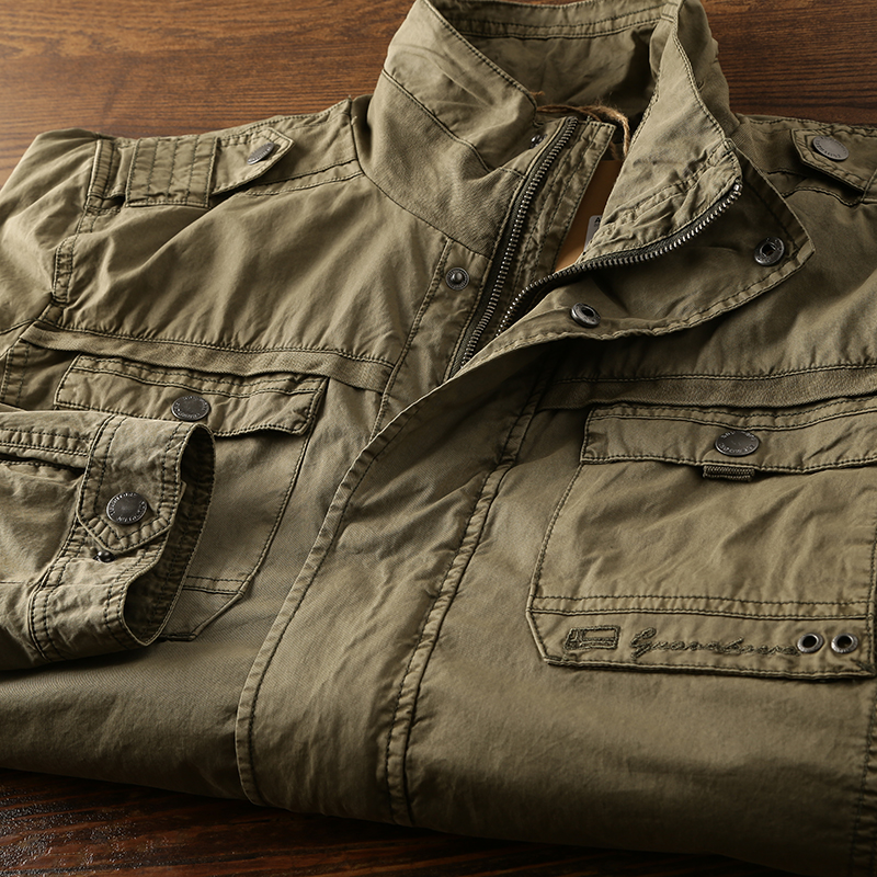 闭眼入！ 出口挪威 复古阿美咔叽风男士多口袋工装做旧夹克外套男