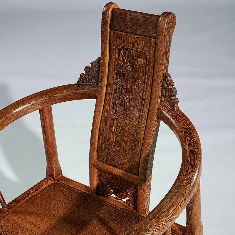 聚航红木家具鸡翅木文福椅仿古中式实木圈椅圈椅