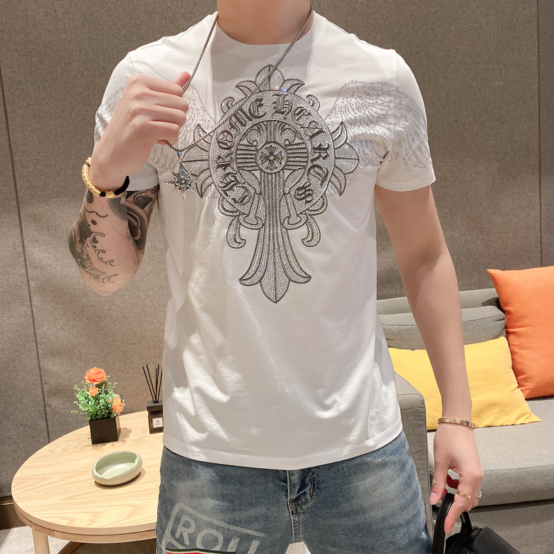 欧货奢侈品短袖T恤男夏装潮流男士2023新款潮牌ins潮冰丝高端刺绣