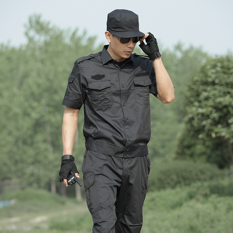 保安训作套装夏季军装短袖作服黑色作战作训作训外套
