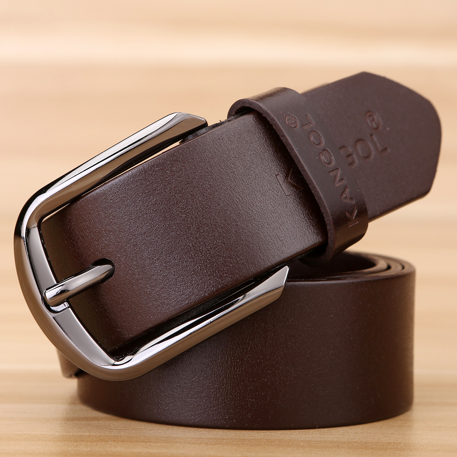 kangol皮带男士真皮扣头层纯牛皮复古年轻人男式腰带