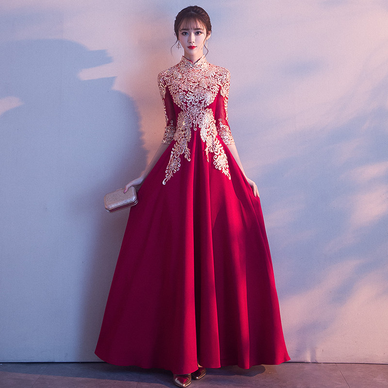 女装 新娘敬酒服2019新款春季中式长款显瘦红色中国风结婚礼服裙女