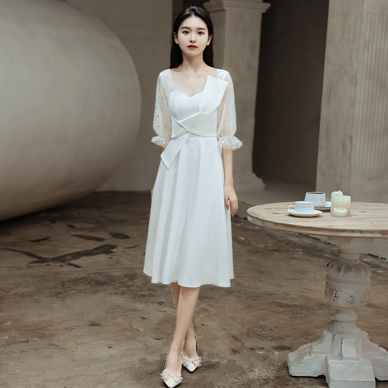白色晚礼服夏季洋装气质日常派对生日伴娘连衣裙礼服