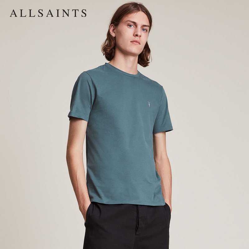 allsaints男士brace圆领羊头刺绣夏季简约纯色短袖t恤