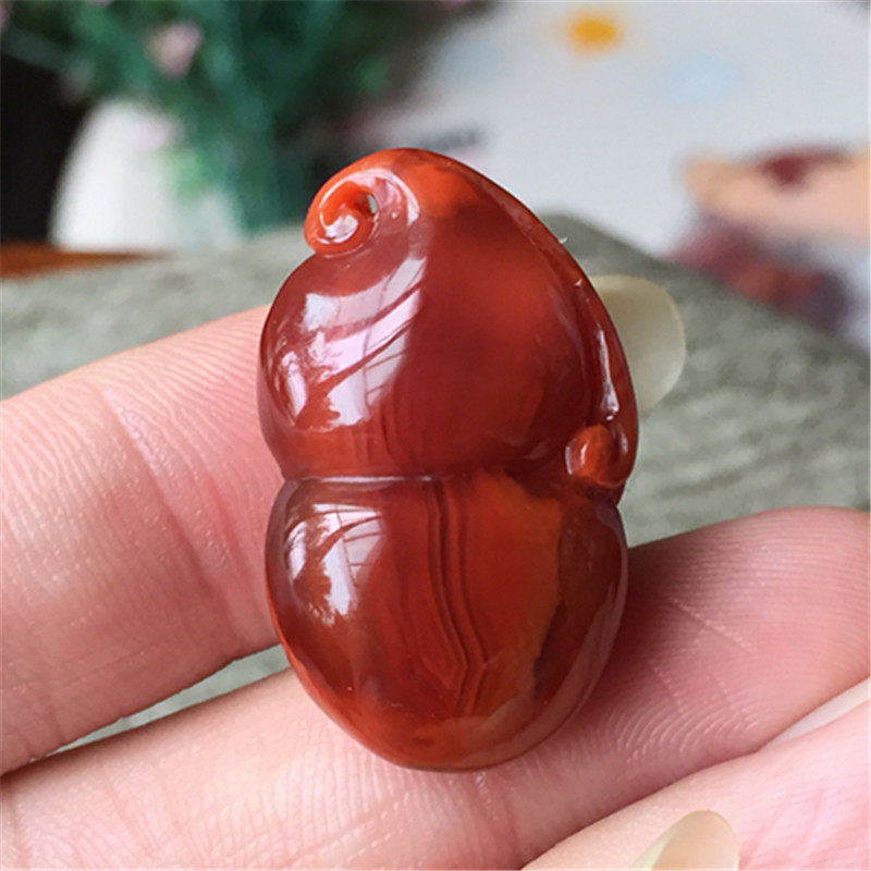 天然凉山南红玛瑙葫芦吊坠雕件火焰红玉玉石颈饰