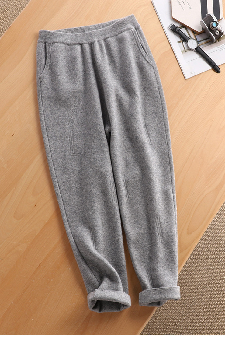 高端夯货450克羊绒绒裤女显松紧高腰9分宽管休闲裤