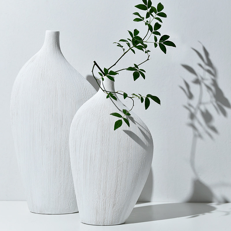 黑白白色陶瓷拉丝细脖花器窄口办公室花瓶样板房花瓶