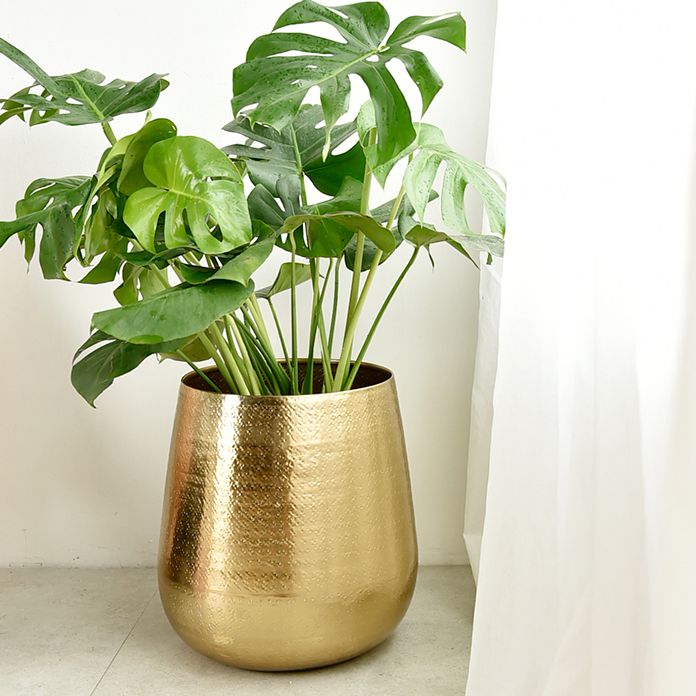 摆件进口金属手工捶纹金色客厅花盆轻奢网红花盆
