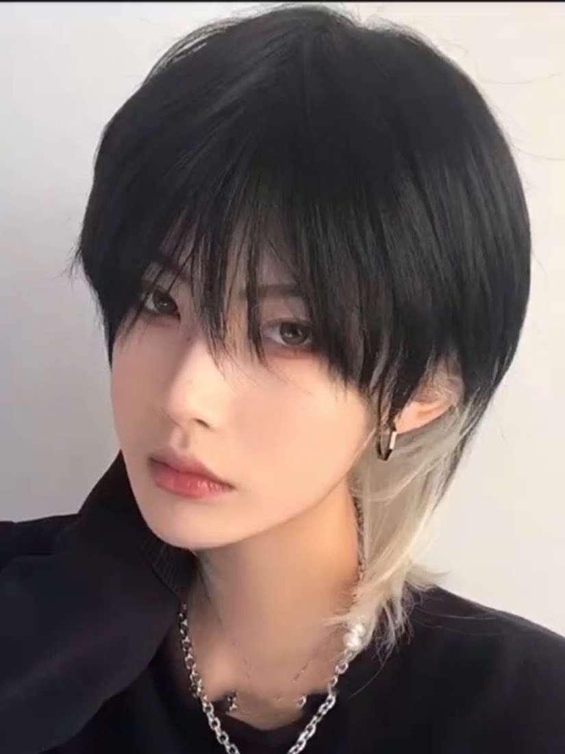 假发男挑染鲻鱼头时尚帅气挂耳中性武士头狼尾日常整顶假发