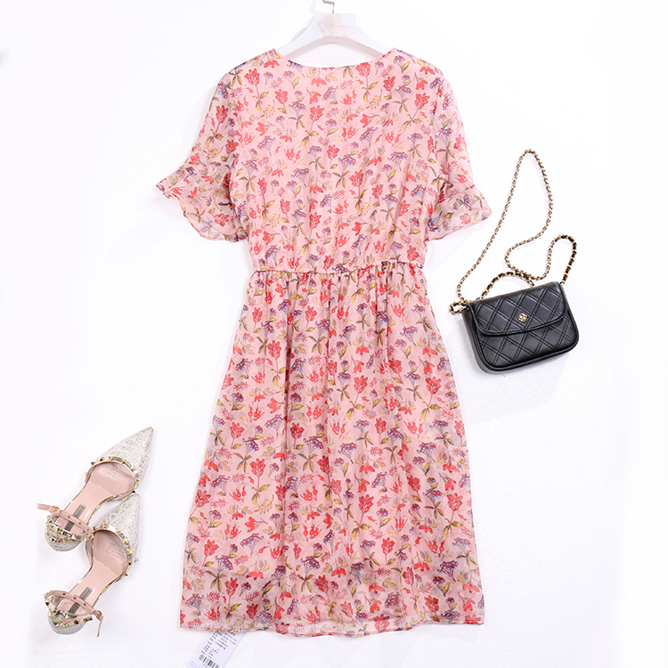 包邮新品连衣裙真丝碎花气质夏季2020桑蛋连衣裙