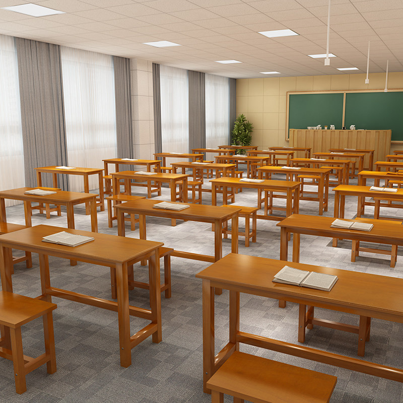 批发实木上课桌辅导培训班学生课桌椅2人组合家用写字长条桌定制