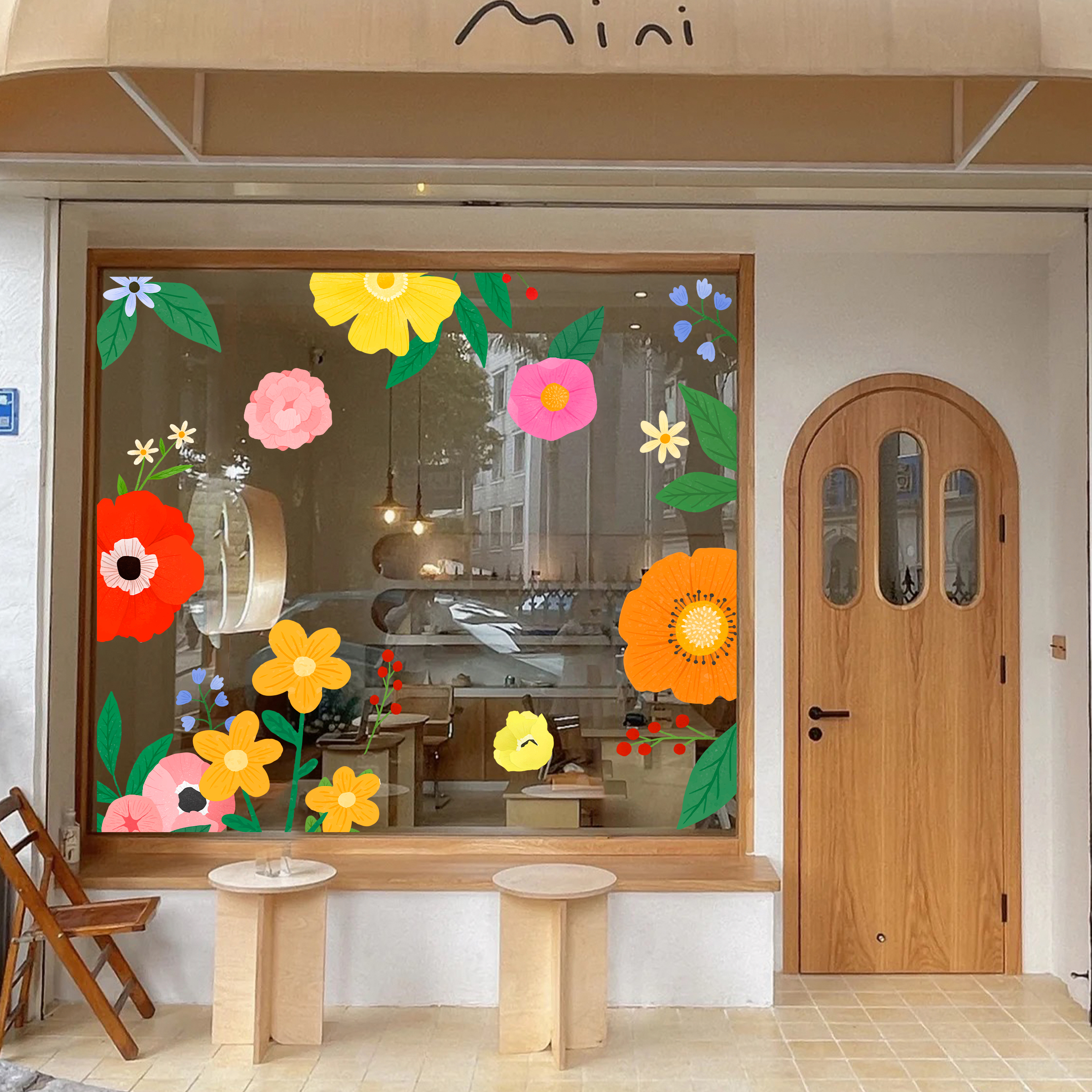 ins网红创意装饰玻璃门贴纸花店童装餐厅橱窗软装墙贴