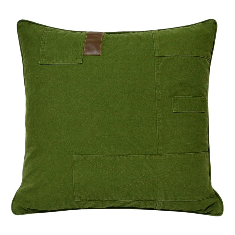 hanw北欧复古工业风军绿卡卡其帆布补丁水洗做旧靠垫