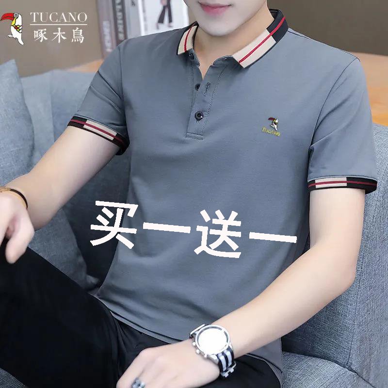 啄木鸟短袖t恤男纯棉宽松夏季新款男士翻领衣服男ins潮流半袖上衣