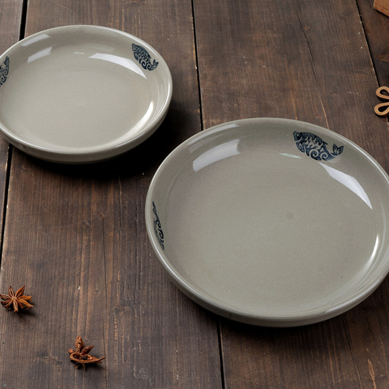 粗陶古瓷家用米饭怀旧个性创意盖浇盘子汤盘盘