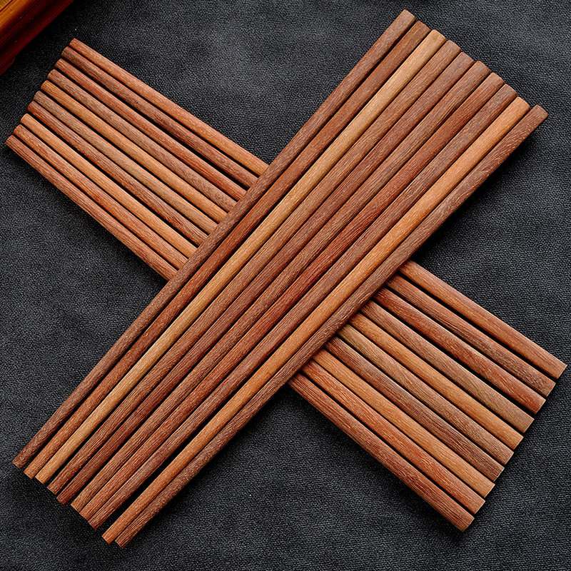实木红檀木筷子套装快子家用家庭装10双红木筷子无漆无蜡木质防滑
