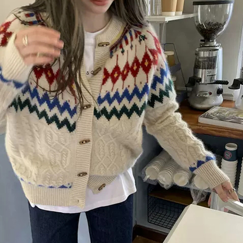 2021年秋冬新款女复古日系慵懒风韩版短款浣熊绒毛衣开衫针织外套