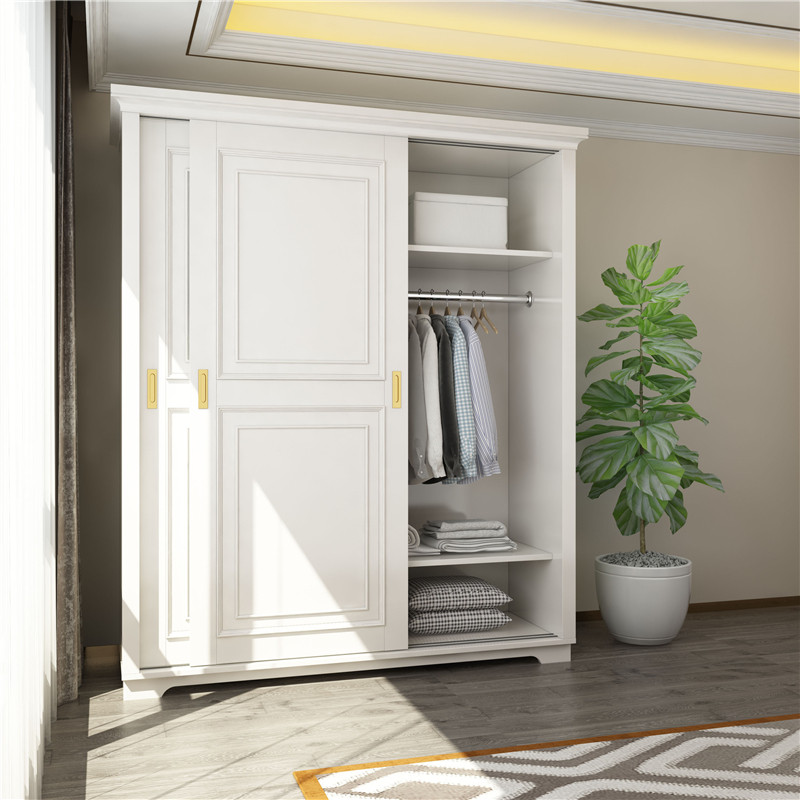 衣柜美式实木简约现代白色烤漆移门卧室推拉门衣柜