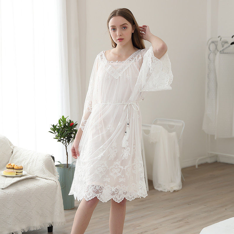 宫廷睡裙春夏季复古蕾丝家居服公主风冰冰丝性感睡裙