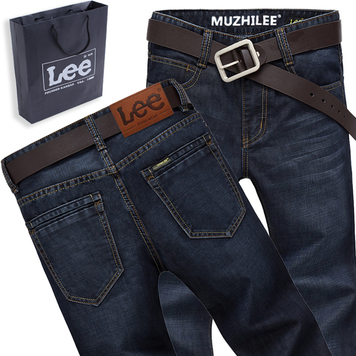 正品muzhiLee高端牛仔裤男士秋冬季直筒宽松潮牌修身新款休闲弹力